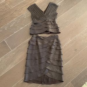 Two piece ruffled evening top and skirt set - organza like material